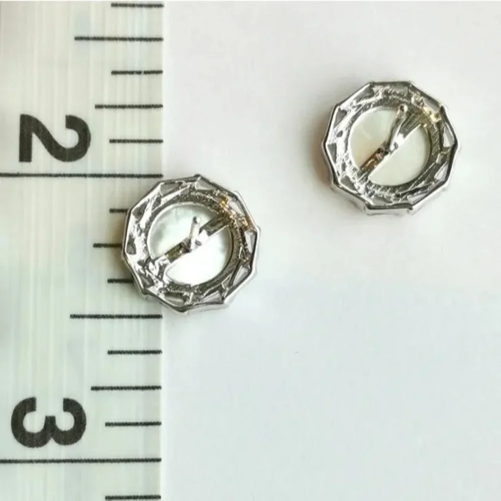 MOTHER of pearl earrings Baguette CZ in Sterling Silver